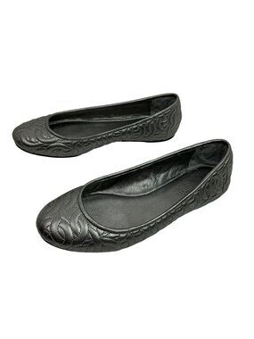 Coach Quilted Geo Stitch Leather Ballet Flats Womens 6B Silver